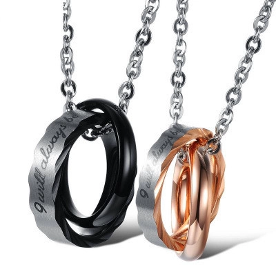 Collana con Ciondolo a Doppi Anelli Intrecciati in Acciaio al Titanio per Coppie Gioielli con Strass Incisi Regalo Anniversario