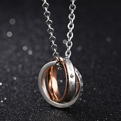 Collana Con Pendente a Cerchi Intrecciati in Acciaio al Titanio Per Coppie Incisione Eternal Love Strass Gioielli Regalo