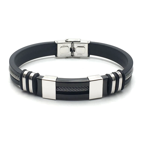 Pulsera de Silicona de Acero Inoxidable para Hombre Estilo Punk Industrial con Incrustaciones de Malla Joyería Decorativa Diaria
