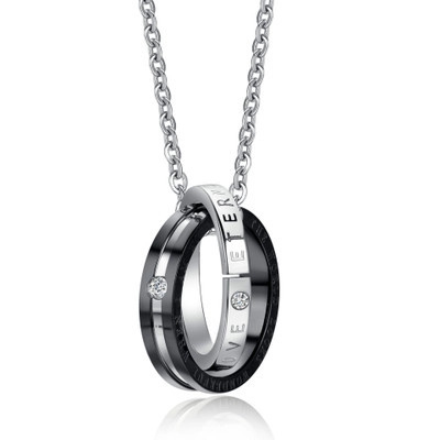 Titanstahl Doppel Ineinandergreifende Ring Anhänger Halskette Für Paare Strass Eingelegt Eternal Love Gravur Halskette Schmuck