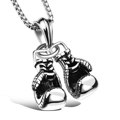 Vintage Stainless Steel Boxing Glove Pendant Necklace Men Fitness Sports Punk Style Jewelry Pendant With Box Chain Gift