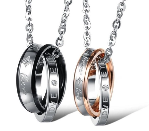 Collana Con Pendente a Cerchi Intrecciati in Acciaio al Titanio Per Coppie Incisione Eternal Love Strass Gioielli Regalo