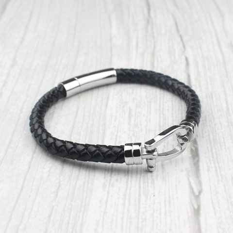 Pulsera de Cuero Trenzado a Mano Con Hebilla de Herradura de Acero Inoxidable Joyería de Moda Informal Unisex Regalo