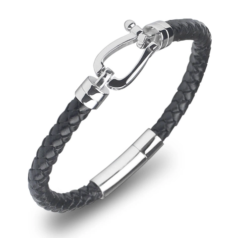 Pulsera de Cuero Trenzado a Mano Con Hebilla de Herradura de Acero Inoxidable Joyería de Moda Informal Unisex Regalo