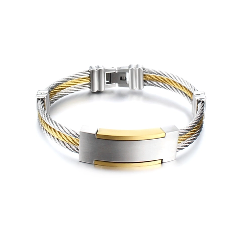 Bicolor Titan Edelstahl Kabel Armband Für Damen Herren Geflochtenes Draht Armreif Mit Faltschließe Industrie Stil Schmuck