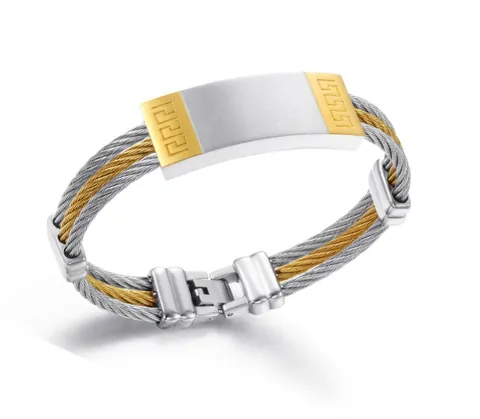 Bracciale da Uomo in Acciaio al Titanio Cavo Intrecciato Oro Argento Bicolore Greca Pattern Punk Moda Bracciale Gioielli