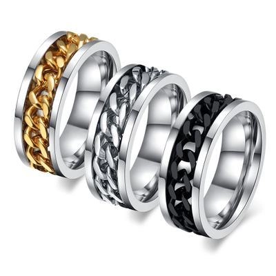 Anello con Catena Spinner in Acciaio Inossidabile 316L per Uomo Fascia Rotante Maglia Cubana in Acciaio al Titanio Lucido
