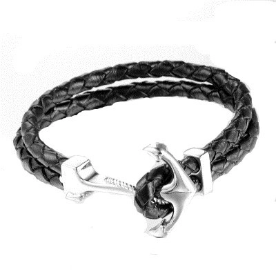Men Punk Rock Nautical Anchor Buckle Black Braided Leather Bracelet Double Layer Marine Style Wristband Jewelry Gift