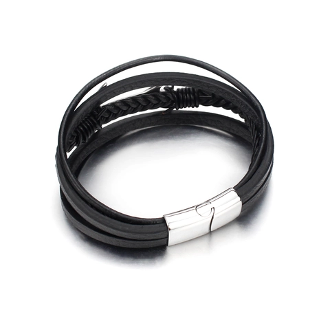 Bracciale da Uomo Multistrato in Pelle Intrecciata Con Ciondolo ad Ancora in Acciaio Inossidabile Chiusura Magnetica Gioielli Nautici Vintage