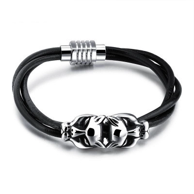 Bracciale da Uomo Punk con Testa di Leopardo in Pelle Intrecciata Chiusura Magnetica in Acciaio Inox Vintage Gothic Gioielli