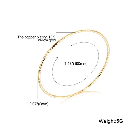 Brazalete Minimalista de Cobre Chapado en Oro de 18K para Mujer Joyería Nupcial Textura de Corte de Diamante Pulsera Regalo Personalizado