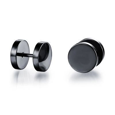 Minimalist Stainless Steel Dumbbell Stud Earrings For Men Women Round Disc Punk Industrial Style Gold Black Silver Ear Jewelry