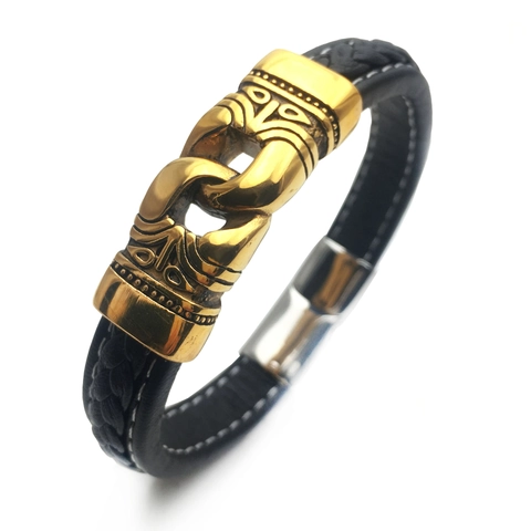 Bracciale da Uomo in Pelle Intrecciata Vintage Con Chiusura Magnetica in Acciaio Inossidabile Motivo a Nuvole Inciso Gioielli di Moda