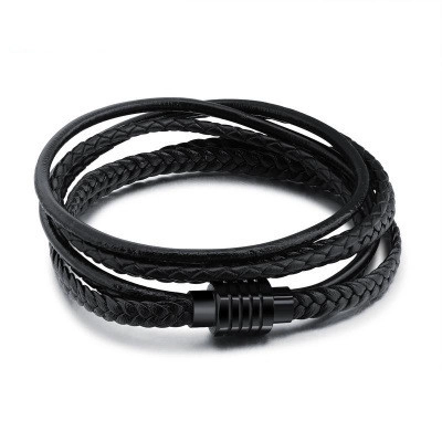Pulsera de Cuero Trenzado de Varias Capas Hecha a Mano para Hombre Estilo Punk Rock Cierre Magnético de Metal Negro Joyería