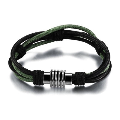 Herren Retro Mehrlagig Geflochtenes Lederarmband Edelstahl Magnetverschluss Schwarz Grün Handgeflochtenes Kordelarmband Schmuck