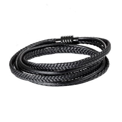 Pulsera de Cuero Trenzado de Varias Capas Hecha a Mano para Hombre Estilo Punk Rock Cierre Magnético de Metal Negro Joyería