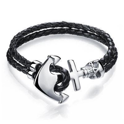 Bracciale da Uomo in Pelle Intrecciata con Chiusura a Ancora e Teschio Stile Punk Rock Gotico Nautico Gioielli da Uomo