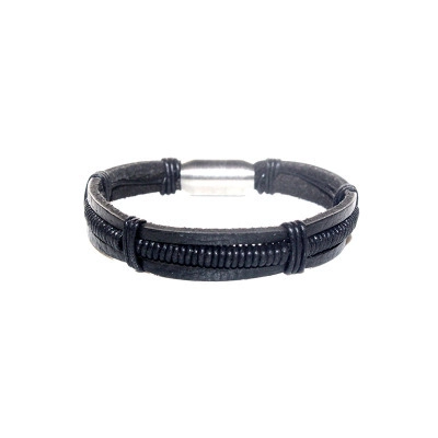 Bracciale in Pelle Intrecciata da Uomo Con Fibbia Magnetica in Acciaio Inossidabile Polsino alla Moda Multistrato Gioielli Casual