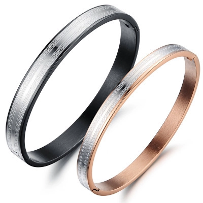 Bracciale Rigido in Acciaio Inossidabile Con Motivo a Greca Vintage per Uomo Donna Gioielli di Coppia Oro Rosa Nero