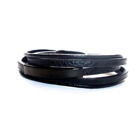 Bracciale da Uomo Minimalista Nero Multistrato in Pelle Intrecciata Acciaio Inossidabile Chiusura Magnetica Punk Gioielli