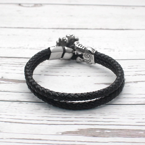 Vintage Herren Geflochtenes Lederarmband Gothic Kreuz Blume Anhänger Punk Retro Legierung Handgewebt Schwarz Armreif Schmuck