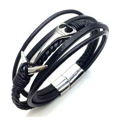 Herren Vintage Nautisch Handgewebt Mehrlagig Lederarmband Mit Silber Anker Anhänger Titanstahl Magnetverschluss Schmuck