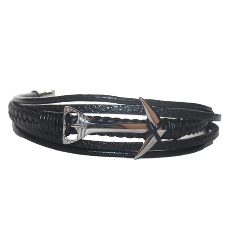 Herren Vintage Nautisch Handgewebt Mehrlagig Lederarmband Mit Silber Anker Anhänger Titanstahl Magnetverschluss Schmuck