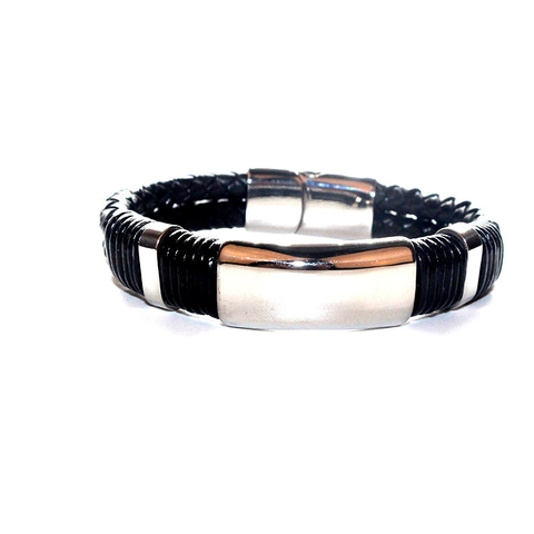 Bracciale da Uomo in Pelle Intrecciata a Mano Con Chiusura Magnetica in Acciaio Inossidabile Stile Punk Gioielli da Uomo