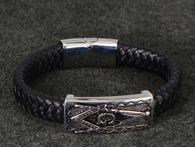 Men's Vintage Braided Cowhide Leather Bracelet Stainless Steel Freemasonry Symbol G Plate Magnetic Clasp Punk Jewelry Gift