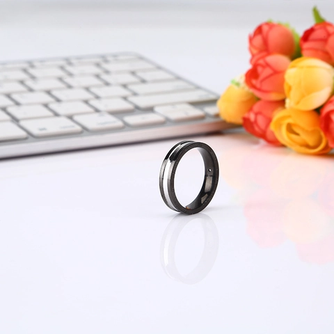 Anello a Fascia Bicolore in Acciaio al Titanio Minimalista per Coppie Moda Nero Oro Argento Placcato Strass Gioielli Regalo