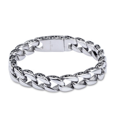 Herren Vintage Totem Graviertes Edelstahl Cuban Link Armband Retro H-Form Verschluss Titanstahl Schmuck Für Männer