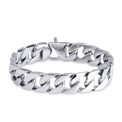 Pulsera Clásica de Cadena Cubana para Hombre de Acero de Titanio Plata Pulida Estilo Robusto Joyería Geométrica de Moda Regalo