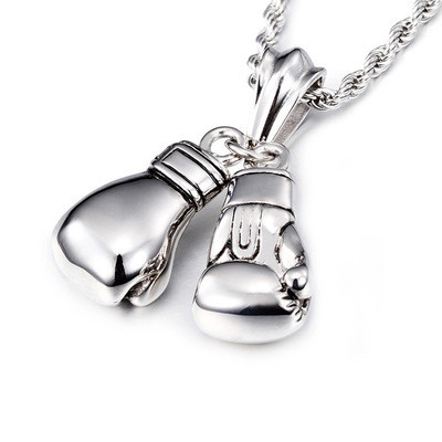 Herren Edelstahl Boxhandschuhe Anhänger Halskette Sportlich Hip Hop Schmuck Silberton Boxer Anhänger Seilkette Geschenk