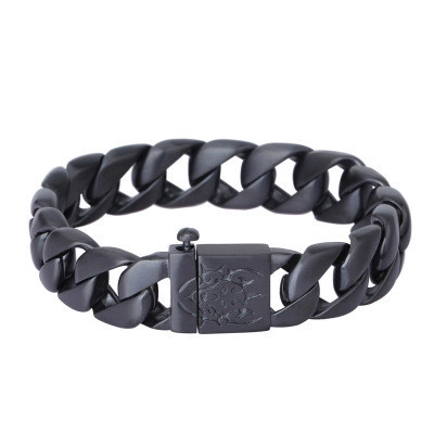 Herren Mattschwarz Edelstahl Panzerkette Armband Mit Totenkopf Gravur Quadratischem Verschluss Gothik Punk Hip Hop Schmuck