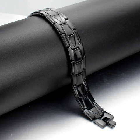 Pulsera de Eslabones Geométricos de Acero Inoxidable Negro Mate para Hombre Joyería Industrial Minimalista Estilo Punk