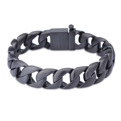 Herren Mattschwarz Edelstahl Panzerkette Armband Mit Totenkopf Gravur Quadratischem Verschluss Gothik Punk Hip Hop Schmuck
