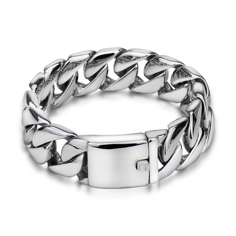 Bracciale a Catena Cubana Pesante da Uomo in Acciaio Inossidabile Lucido Bracciale a Catena Spessa Gioielli Hip Hop da Uomo