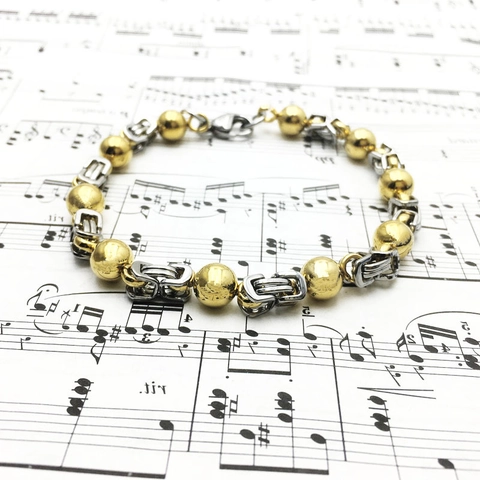 Herren Edelstahl Byzantinisches Armband Zweifarbig Gold Silber Kettenglied Maskuliner Modeschmuck Zubehör Geschenk