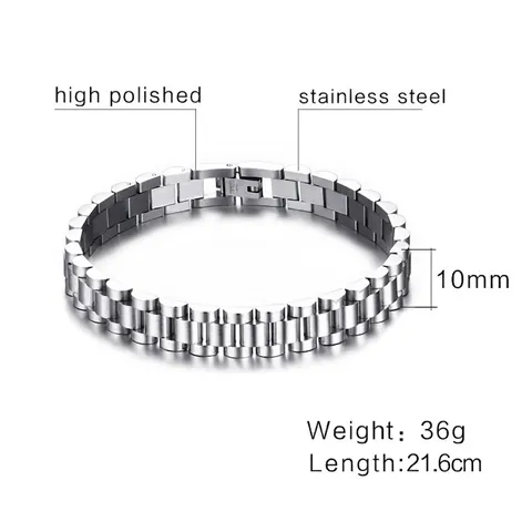 Bracciale da Uomo Stile Cinturino Orologio in Acciaio Inossidabile Lucido Spazzolato Oro Argento a Due Toni Gioielli
