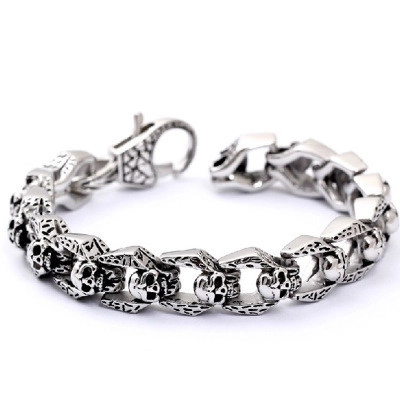 Vintage Edelstahl Totenkopf Gliederkette Armband Für Herren Punk Gothic Skelett Armband Retro Geschwärzter Schmuck Geschenk