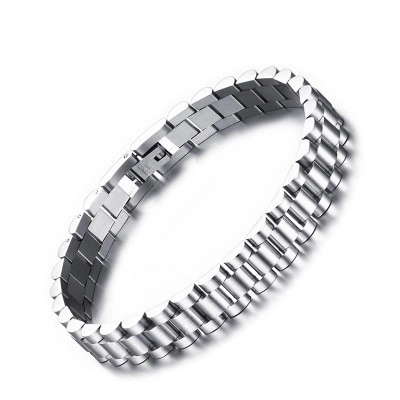 Bracciale da Uomo Stile Cinturino Orologio in Acciaio Inossidabile Lucido Spazzolato Oro Argento a Due Toni Gioielli