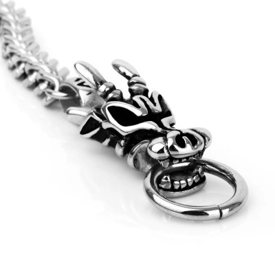 Bracciale da Uomo in Acciaio al Titanio con Testa di Drago Retrò Bracciale a Catena di Grano Punk Rock Metallo Pesante Regalo