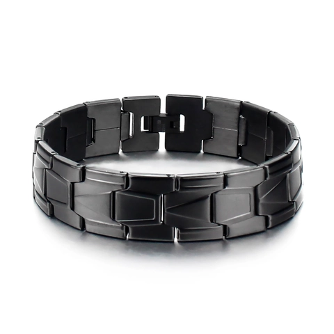 Pulsera de Eslabones Geométricos de Acero Inoxidable Negro Mate para Hombre Joyería Industrial Minimalista Estilo Punk