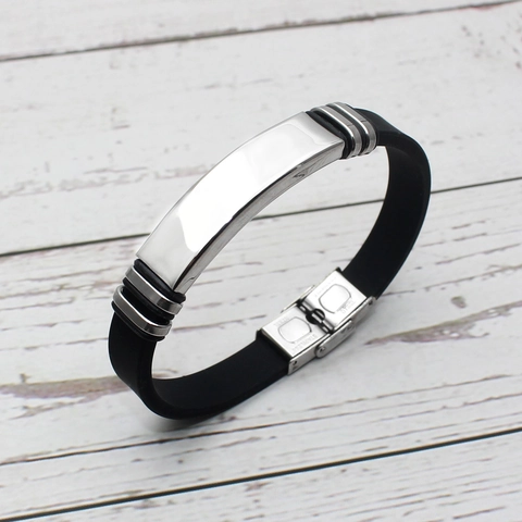 Minimalistisches Herren Silikon Edelstahl Armband Polierte Metallplatte Sportliches Mode Schmuck Armreif Geschenk Für Ihn