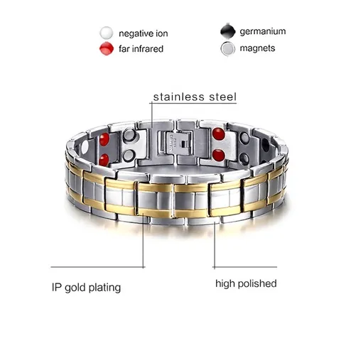 Herren Magnettherapie Titanstahl Armband Zweifarbig Gold Silber Edelstahl Gliederarmband Für Gesundheit Bio Energie Mode Schmuck Armreif