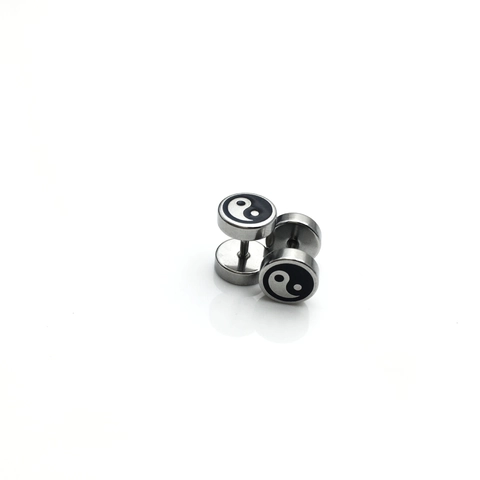 Orecchini a Bottone Tai Chi Yin Yang in Acciaio Inossidabile per Uomo Donna Retro Gothic Punk Bilanciere Chiusura a Vite Gioielli