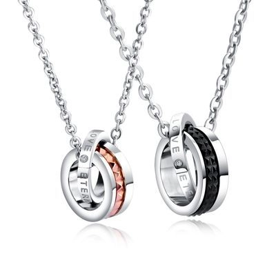Paar Ineinandergreifende Ringe Anhänger Halskette Edelstahl Graviert Liebe Ewig Strass Paar Schmuck Jahrestag Geschenk