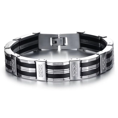 Heren Industriële Titaniumstaal Siliconen Armband Geometrisch X Patroon Mode Sieraden Roestvrijstalen Polsband Voor Mannen