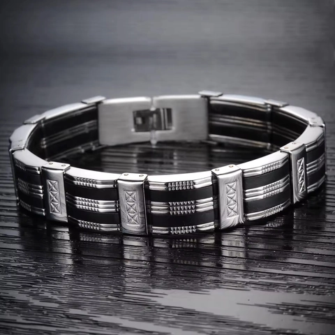 Heren Industriële Titaniumstaal Siliconen Armband Geometrisch X Patroon Mode Sieraden Roestvrijstalen Polsband Voor Mannen
