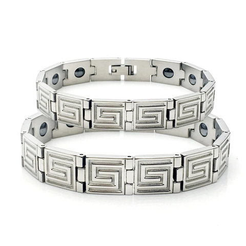 Braccialetti di Coppia con Magnetoterapia in Acciaio al Titanio Design a Greca Gioielli per la Salute Uomo Donna